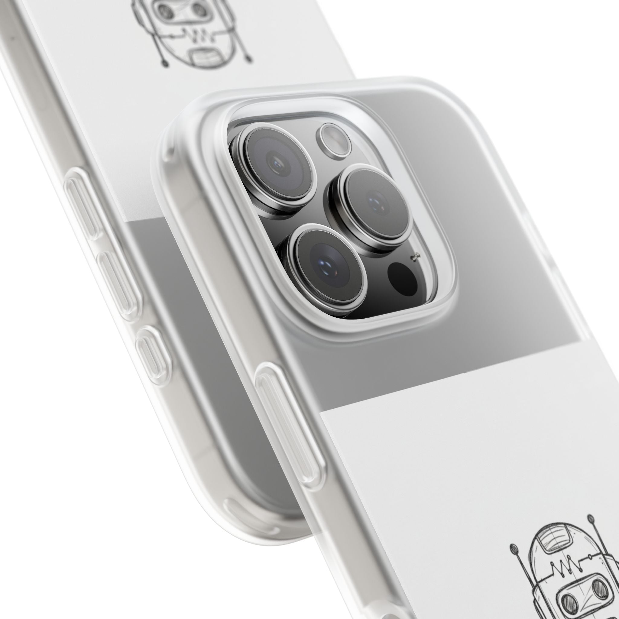 iPhone 17/16 Pro Max Flexi Case - Existential Dread Robot Design | Funny LoFi Tech Lover Gift | Sketchy Line Art Phone Cover