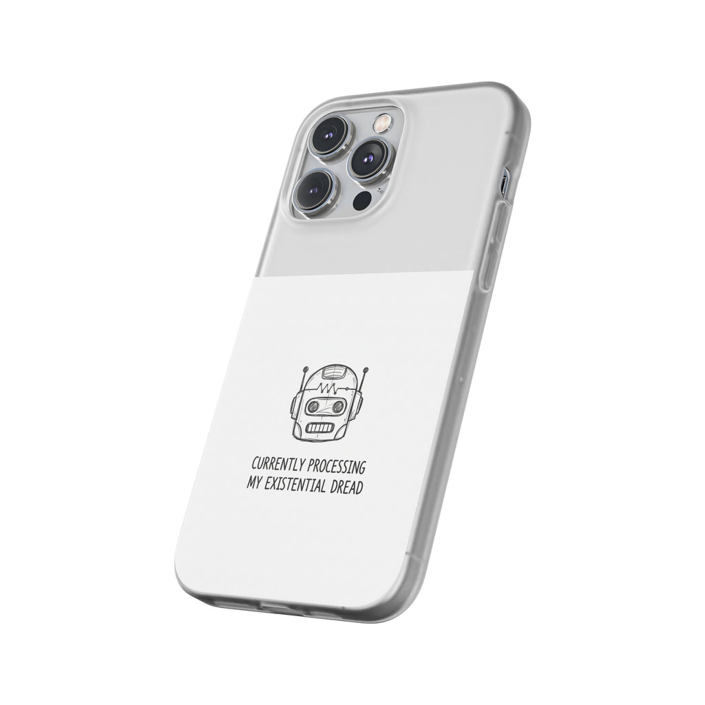 iPhone 17/16 Pro Max Flexi Case - Existential Dread Robot Design | Funny LoFi Tech Lover Gift | Sketchy Line Art Phone Cover