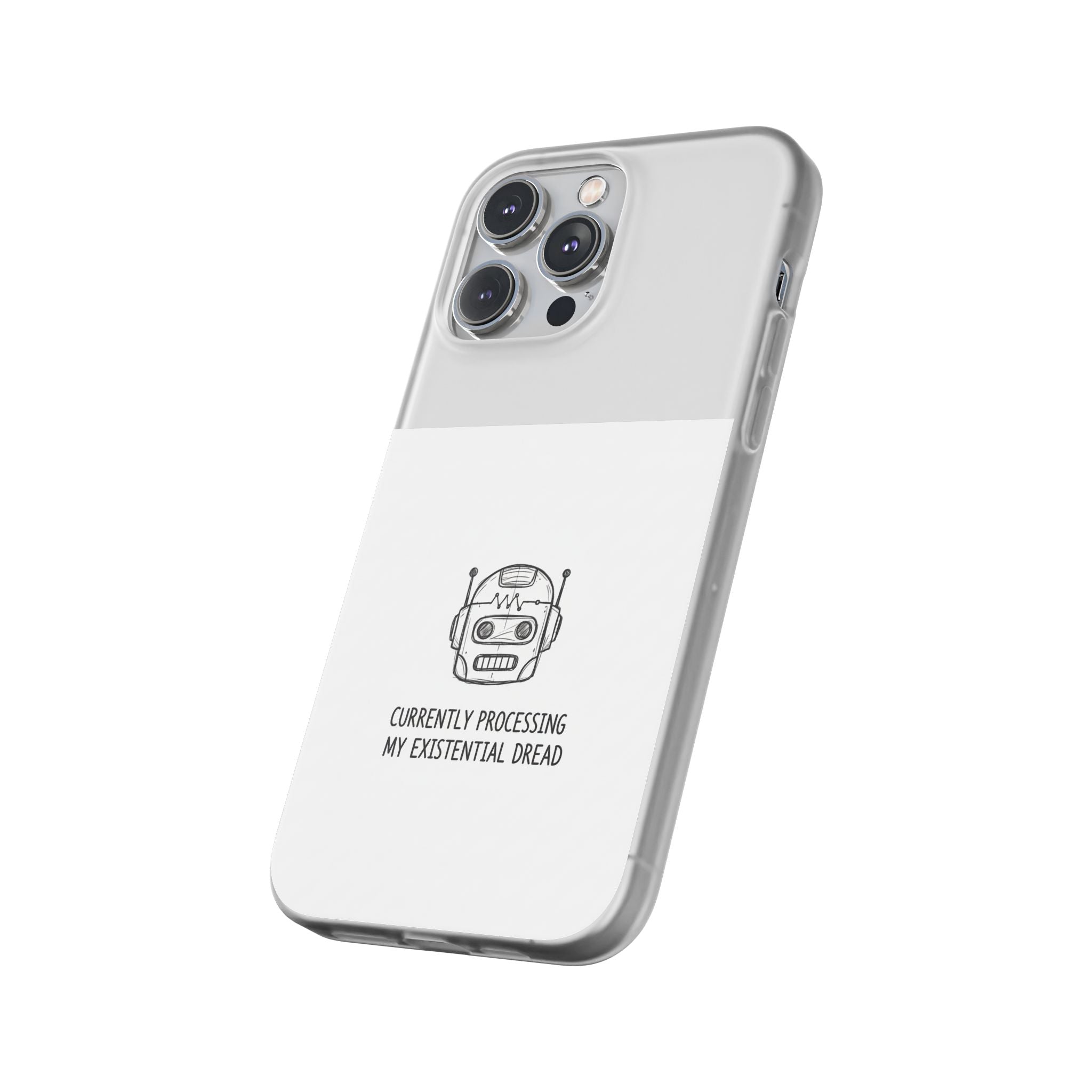 iPhone 17/16 Pro Max Flexi Case - Existential Dread Robot Design | Funny LoFi Tech Lover Gift | Sketchy Line Art Phone Cover
