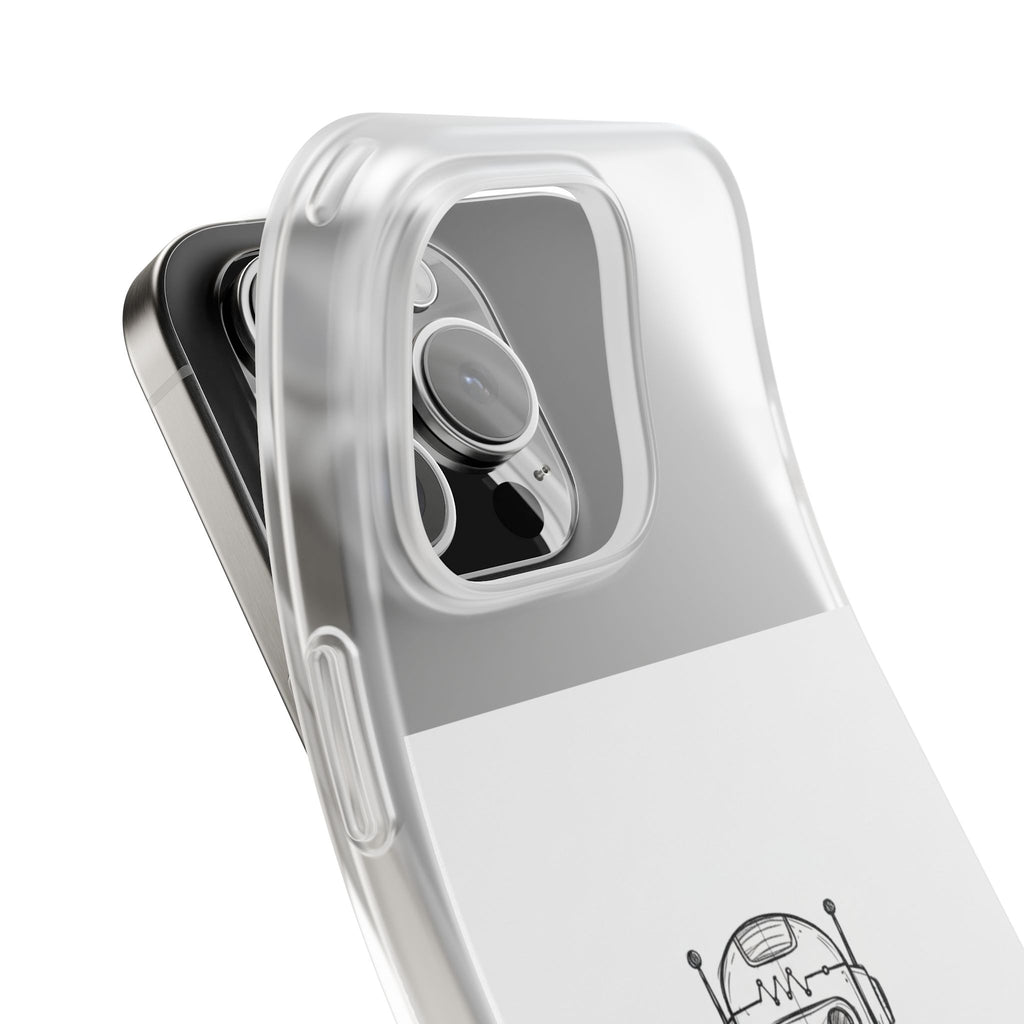 iPhone 17/16 Pro Max Flexi Case - Existential Dread Robot Design | Funny LoFi Tech Lover Gift | Sketchy Line Art Phone Cover