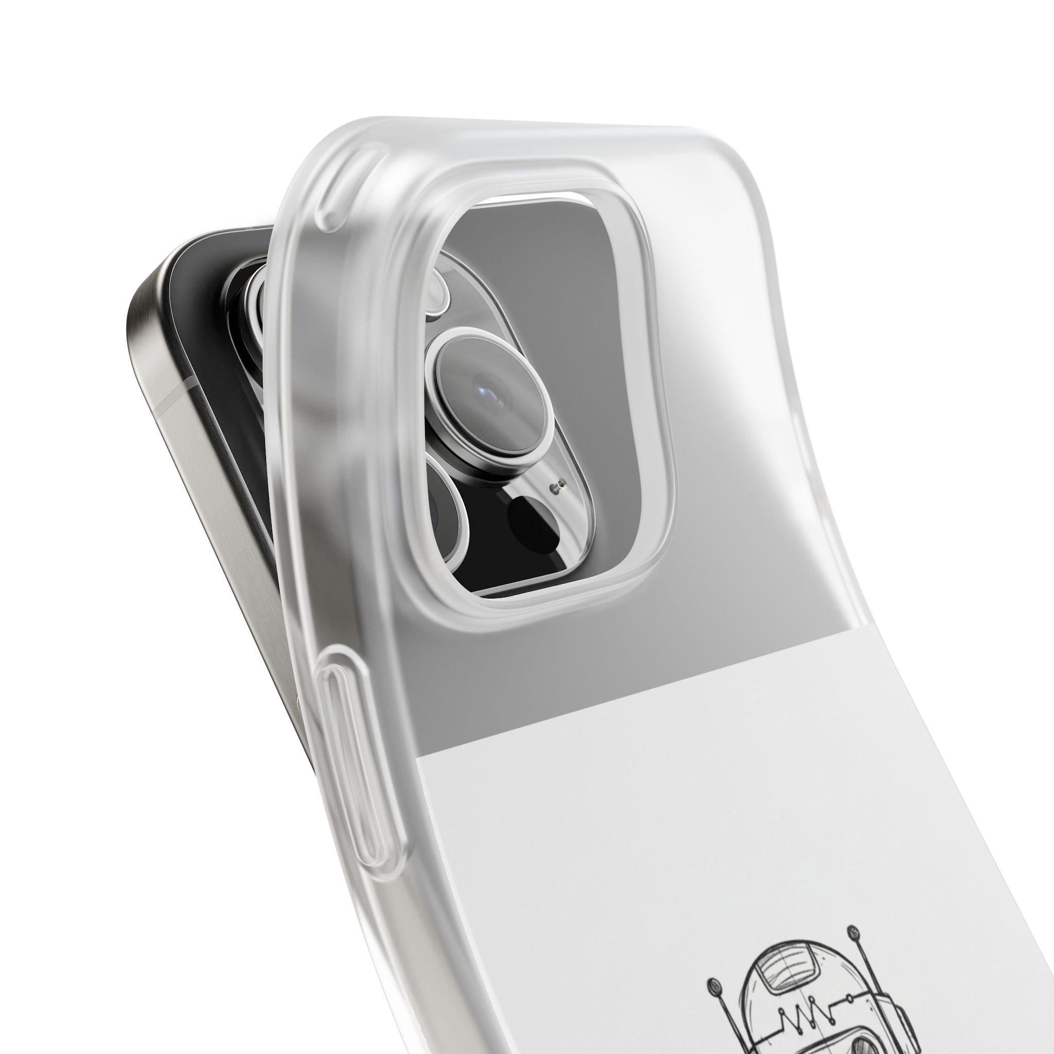 iPhone 17/16 Pro Max Flexi Case - Existential Dread Robot Design | Funny LoFi Tech Lover Gift | Sketchy Line Art Phone Cover