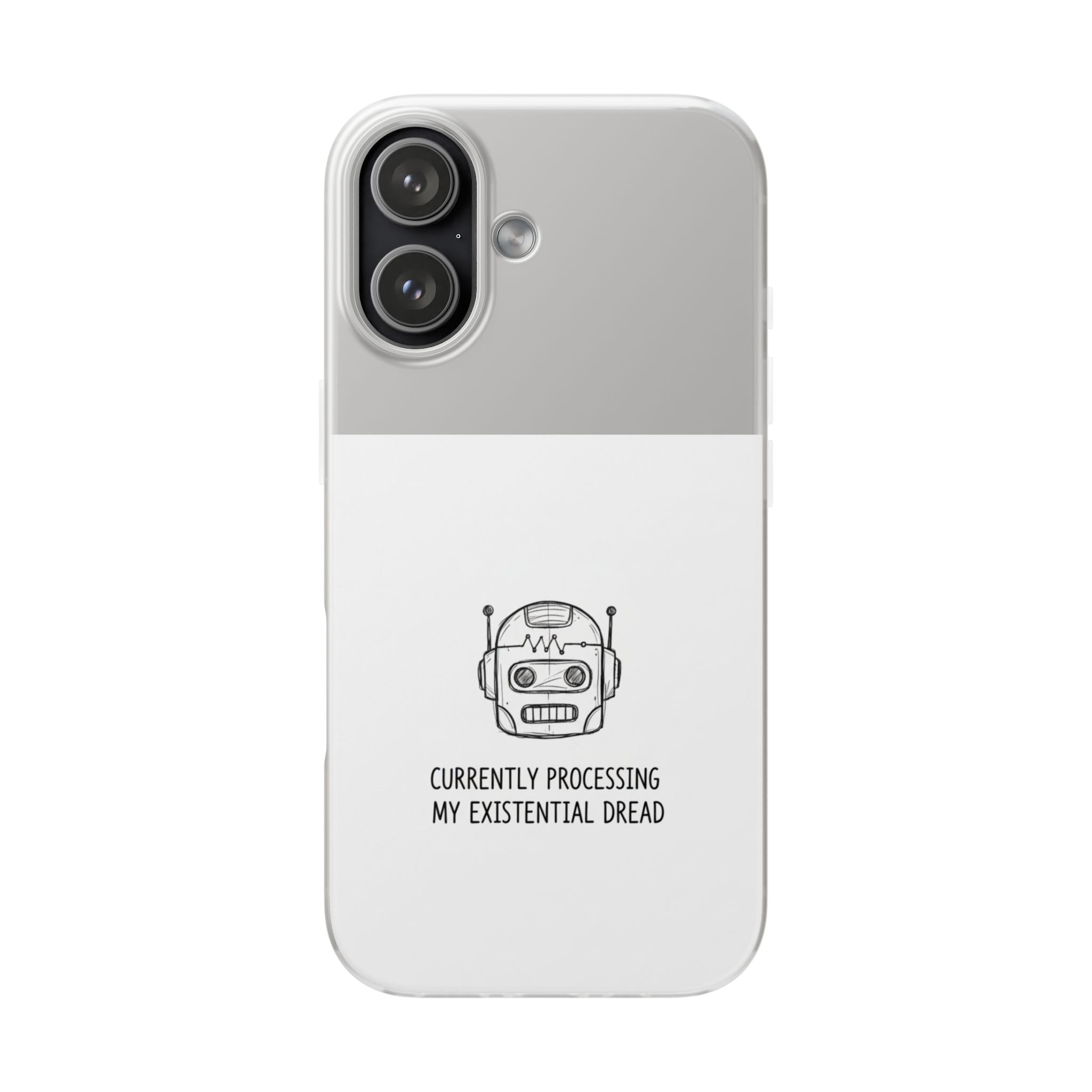 iPhone 17/16 Pro Max Flexi Case - Existential Dread Robot Design | Funny LoFi Tech Lover Gift | Sketchy Line Art Phone Cover