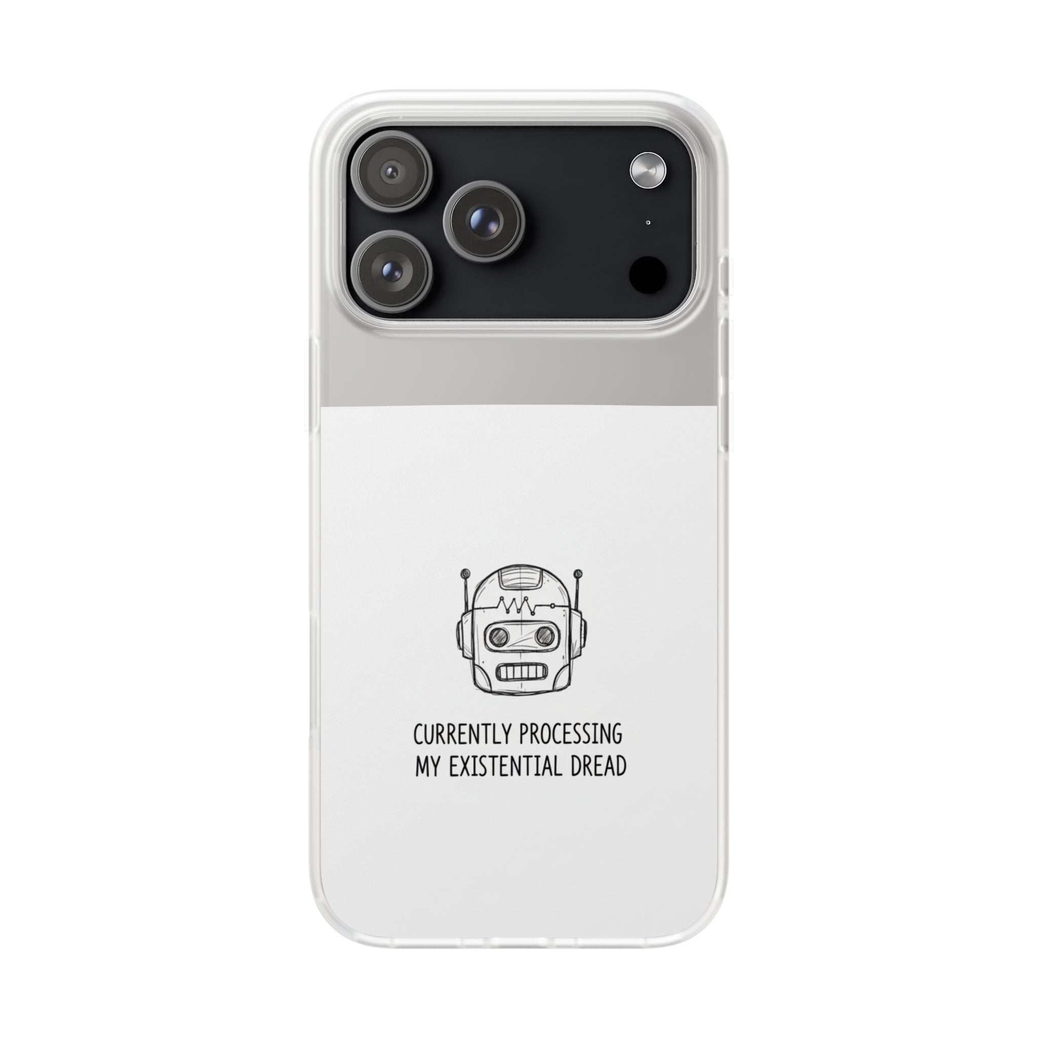 iPhone 17/16 Pro Max Flexi Case - Existential Dread Robot Design | Funny LoFi Tech Lover Gift | Sketchy Line Art Phone Cover