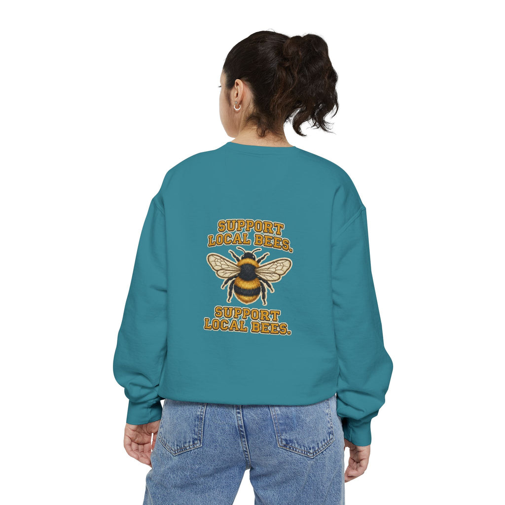 Support Local Bees Sweatshirt — Vintage Bee Graphic Eco-Friendly Pullover