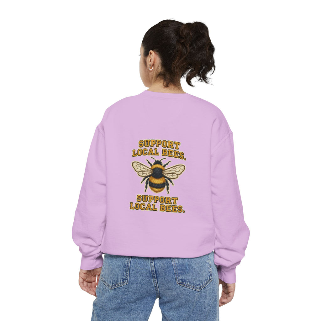 Support Local Bees Sweatshirt — Vintage Bee Graphic Eco-Friendly Pullover