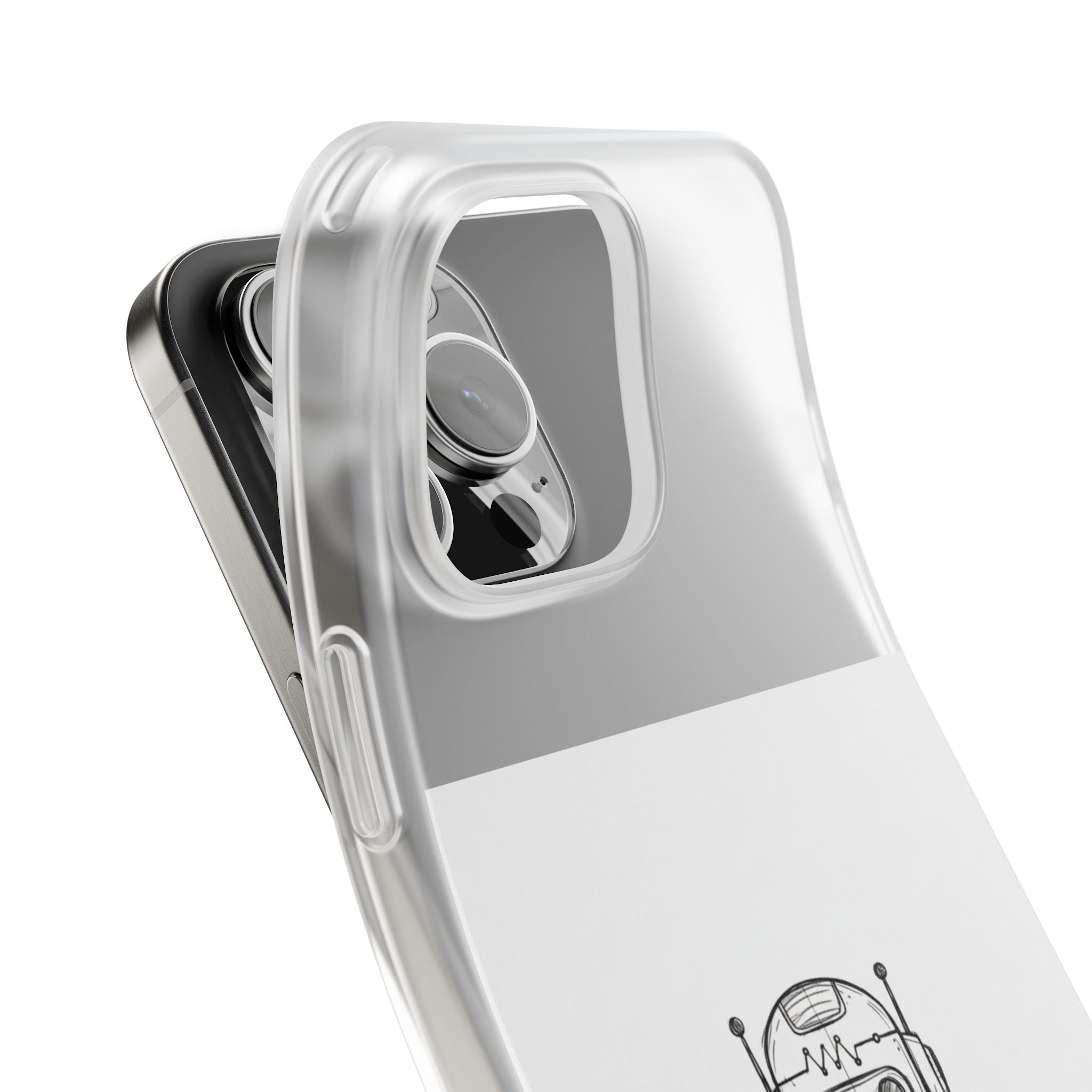 iPhone 17/16 Pro Max Flexi Case - Existential Dread Robot Design | Funny LoFi Tech Lover Gift | Sketchy Line Art Phone Cover