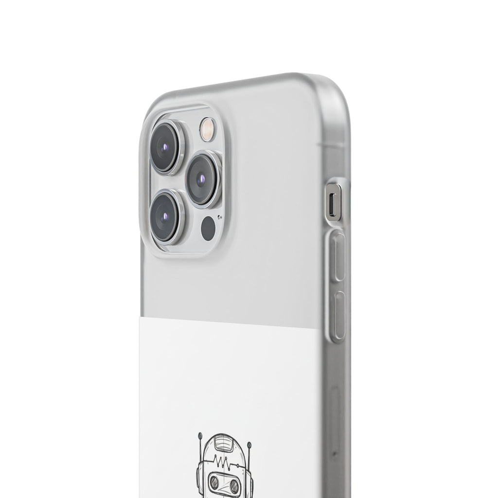 iPhone 17/16 Pro Max Flexi Case - Existential Dread Robot Design | Funny LoFi Tech Lover Gift | Sketchy Line Art Phone Cover