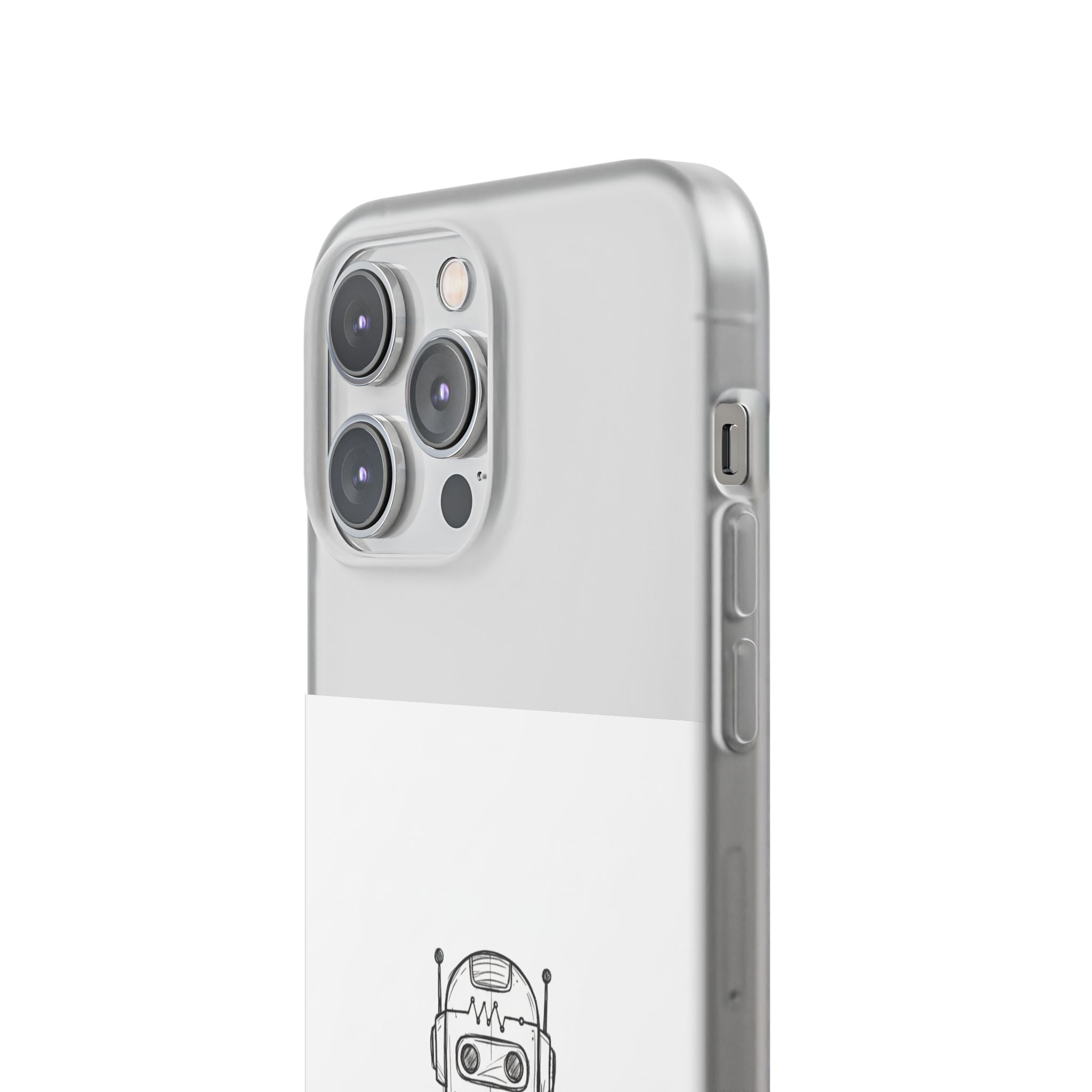 iPhone 17/16 Pro Max Flexi Case - Existential Dread Robot Design | Funny LoFi Tech Lover Gift | Sketchy Line Art Phone Cover