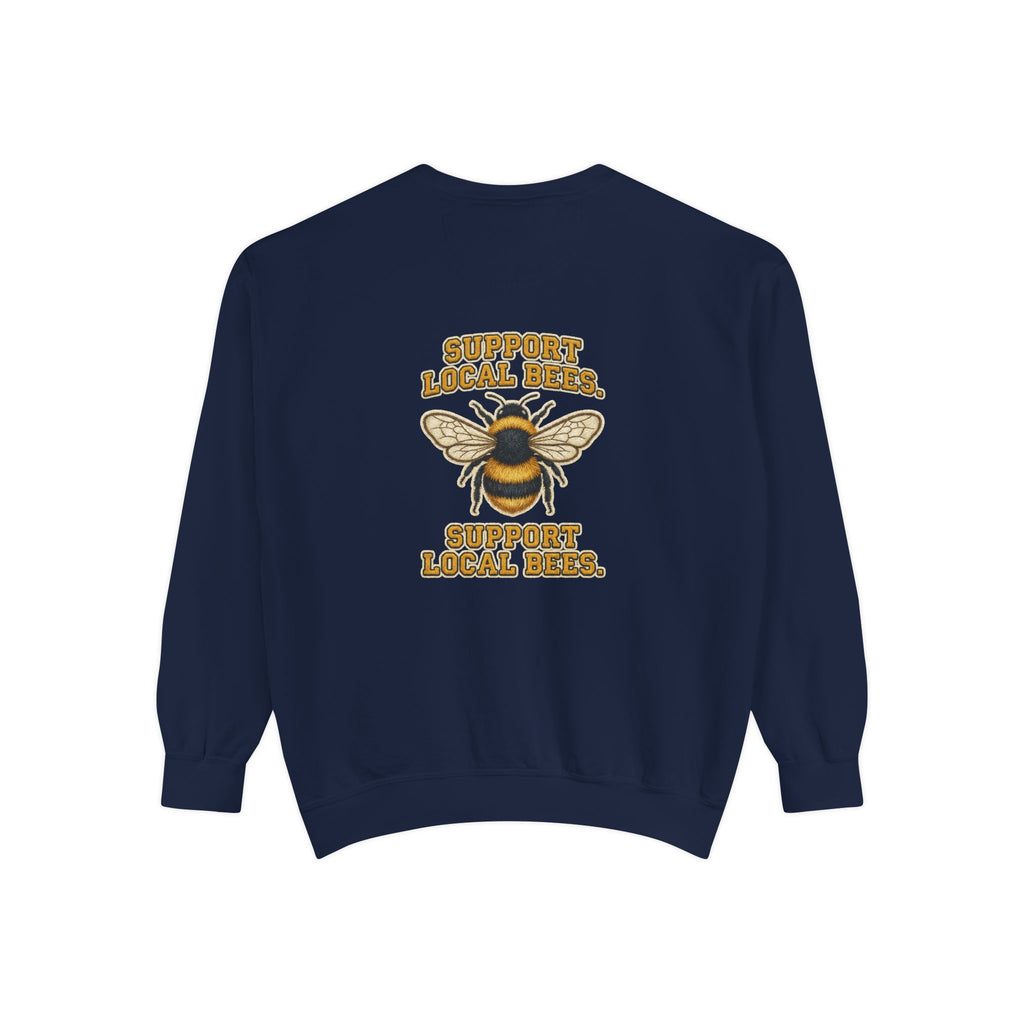 Support Local Bees Sweatshirt — Vintage Bee Graphic Eco-Friendly Pullover