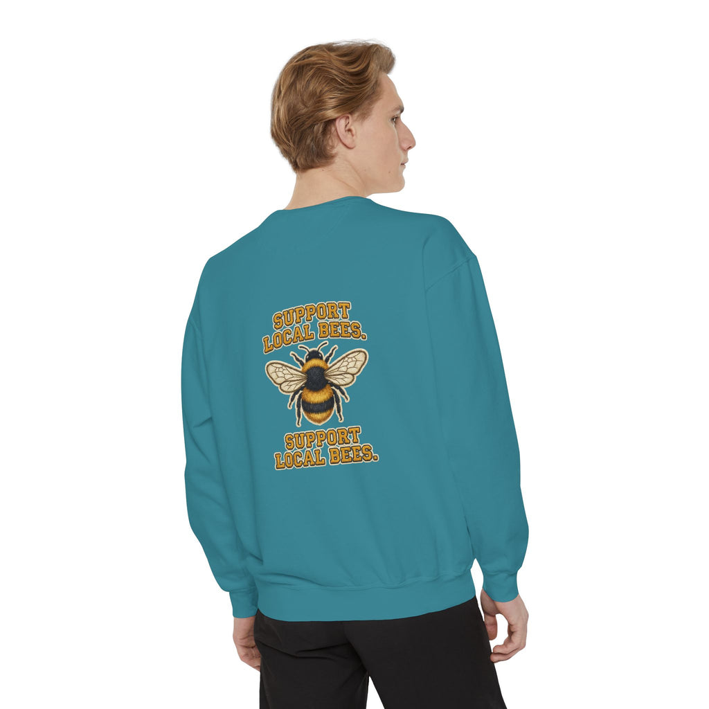 Support Local Bees Sweatshirt — Vintage Bee Graphic Eco-Friendly Pullover