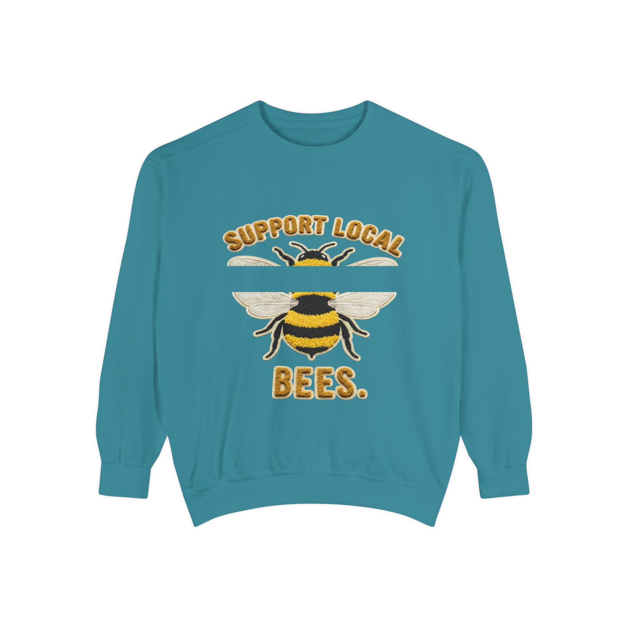Support Local Bees Sweatshirt — Vintage Bee Graphic Eco-Friendly Pullover