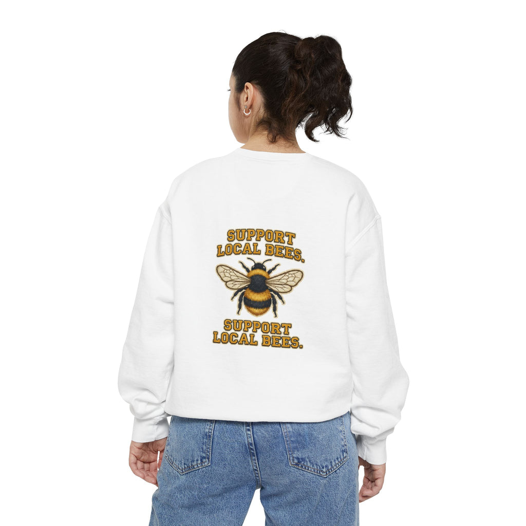 Support Local Bees Sweatshirt — Vintage Bee Graphic Eco-Friendly Pullover