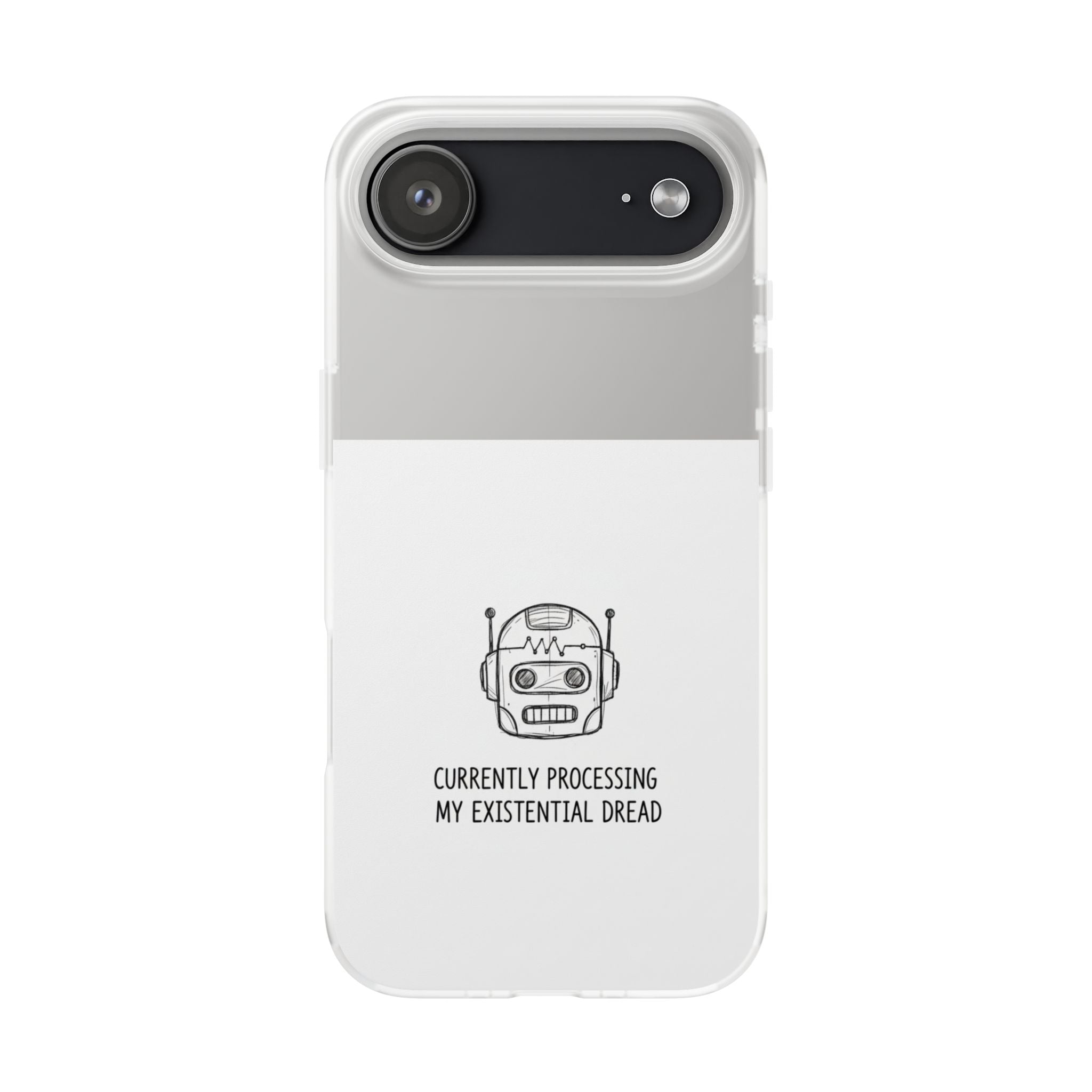 iPhone 17/16 Pro Max Flexi Case - Existential Dread Robot Design | Funny LoFi Tech Lover Gift | Sketchy Line Art Phone Cover