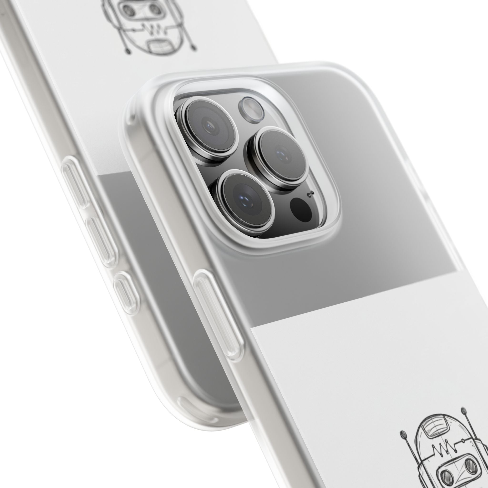 iPhone 17/16 Pro Max Flexi Case - Existential Dread Robot Design | Funny LoFi Tech Lover Gift | Sketchy Line Art Phone Cover