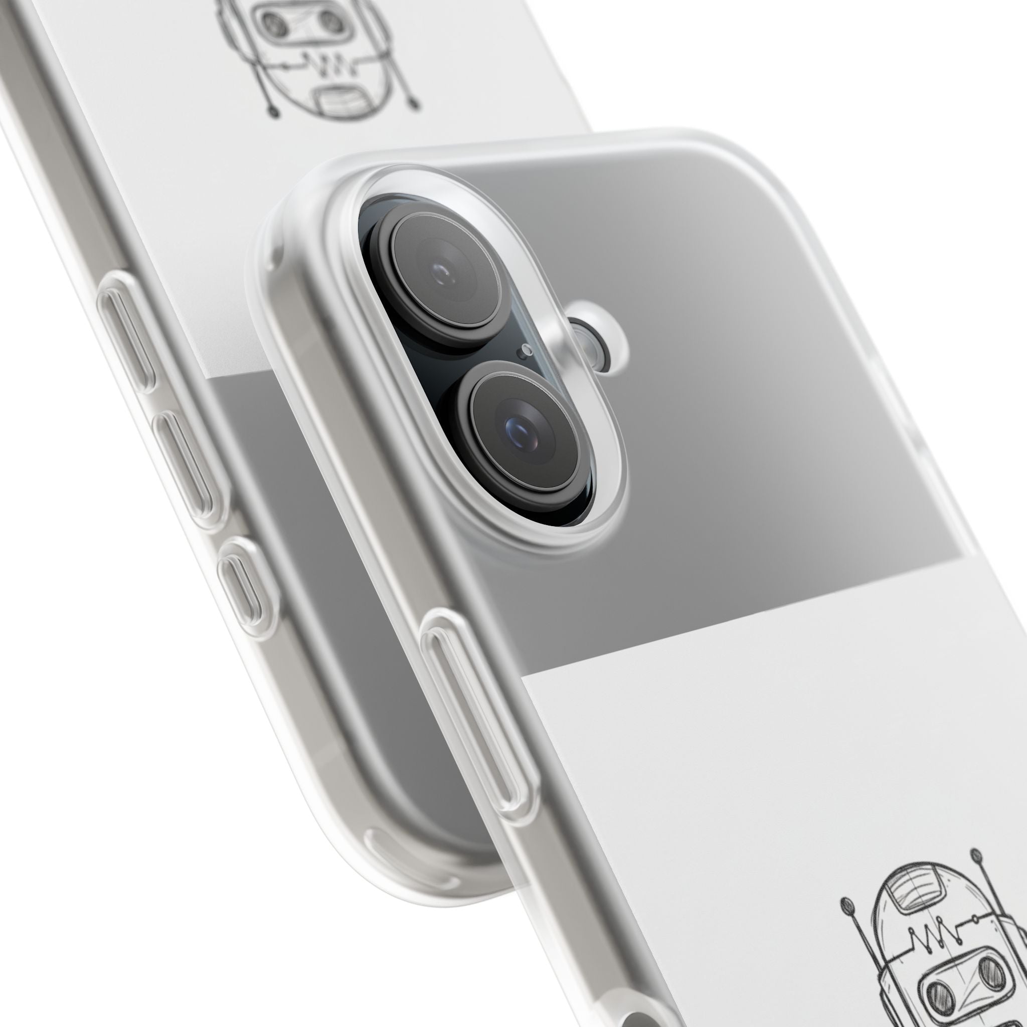 iPhone 17/16 Pro Max Flexi Case - Existential Dread Robot Design | Funny LoFi Tech Lover Gift | Sketchy Line Art Phone Cover