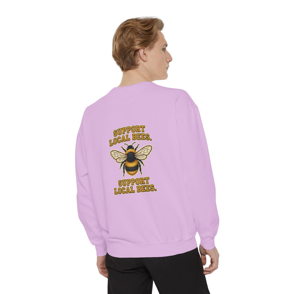 Support Local Bees Sweatshirt — Vintage Bee Graphic Eco-Friendly Pullover