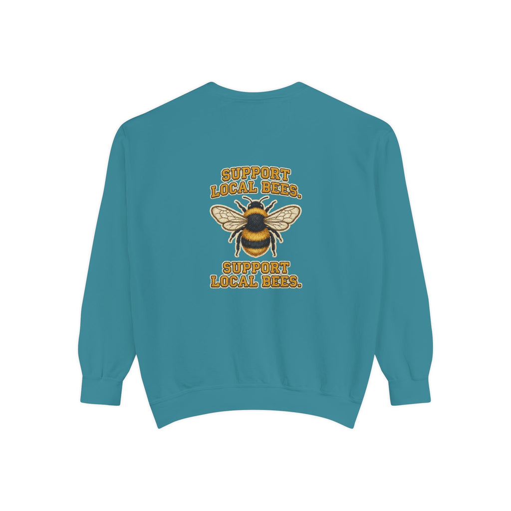 Support Local Bees Sweatshirt — Vintage Bee Graphic Eco-Friendly Pullover