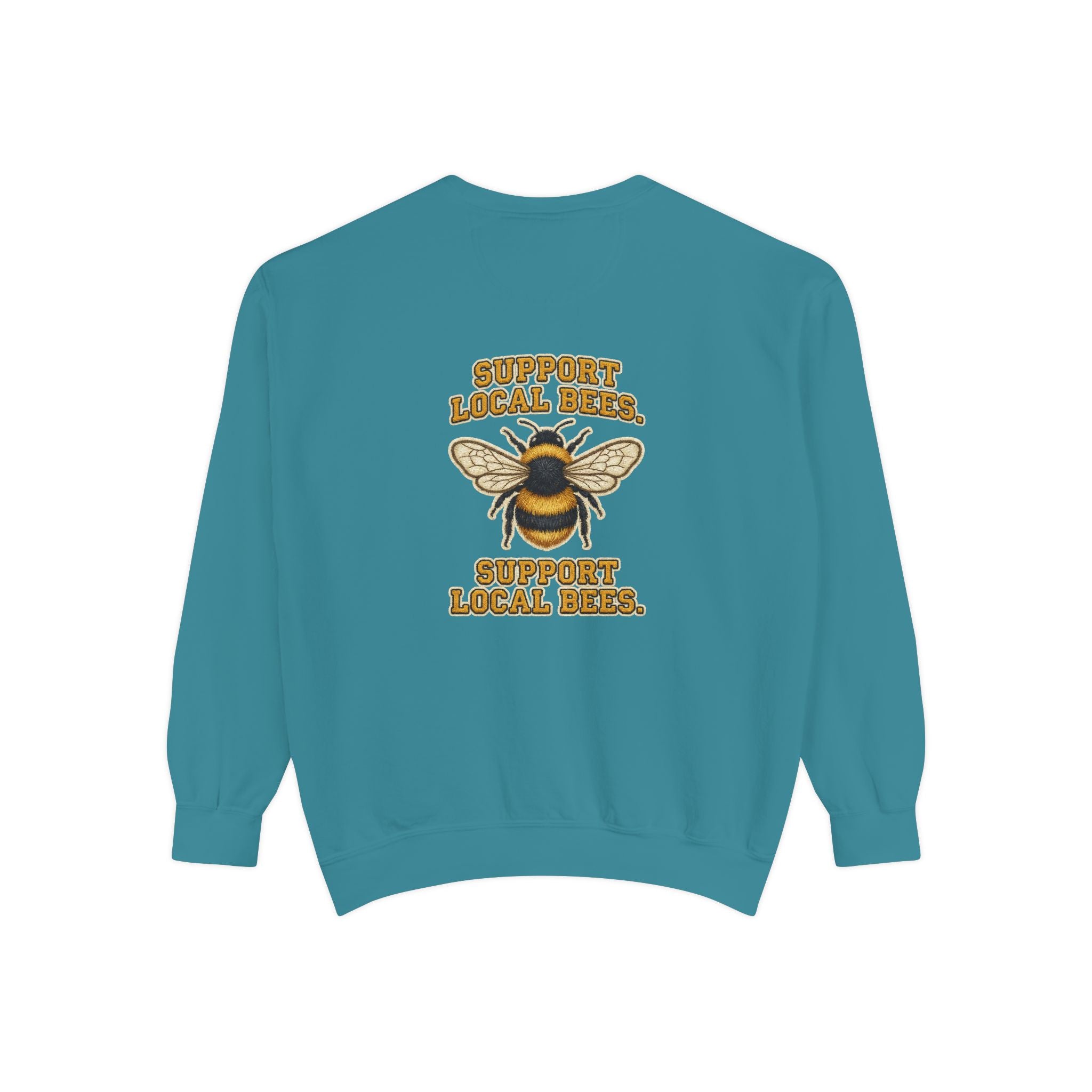 Support Local Bees Sweatshirt — Vintage Bee Graphic Eco-Friendly Pullover