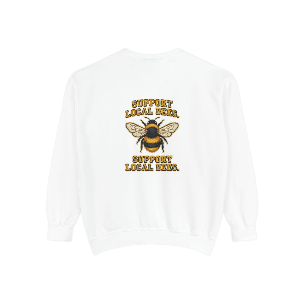 Support Local Bees Sweatshirt — Vintage Bee Graphic Eco-Friendly Pullover