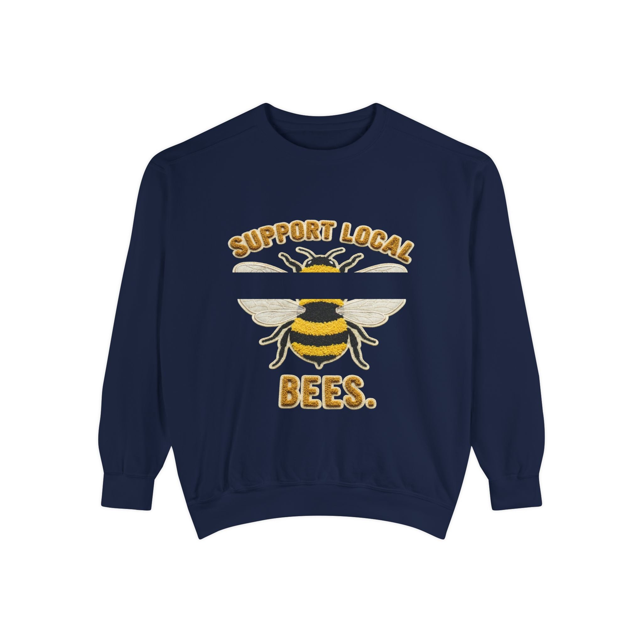 Support Local Bees Sweatshirt — Vintage Bee Graphic Eco-Friendly Pullover