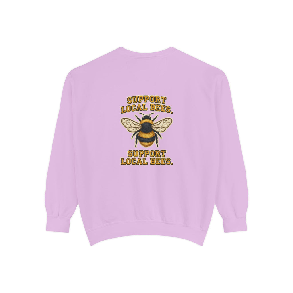 Support Local Bees Sweatshirt — Vintage Bee Graphic Eco-Friendly Pullover