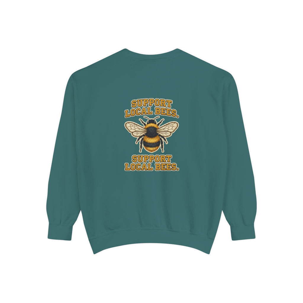 Support Local Bees Sweatshirt — Vintage Bee Graphic Eco-Friendly Pullover
