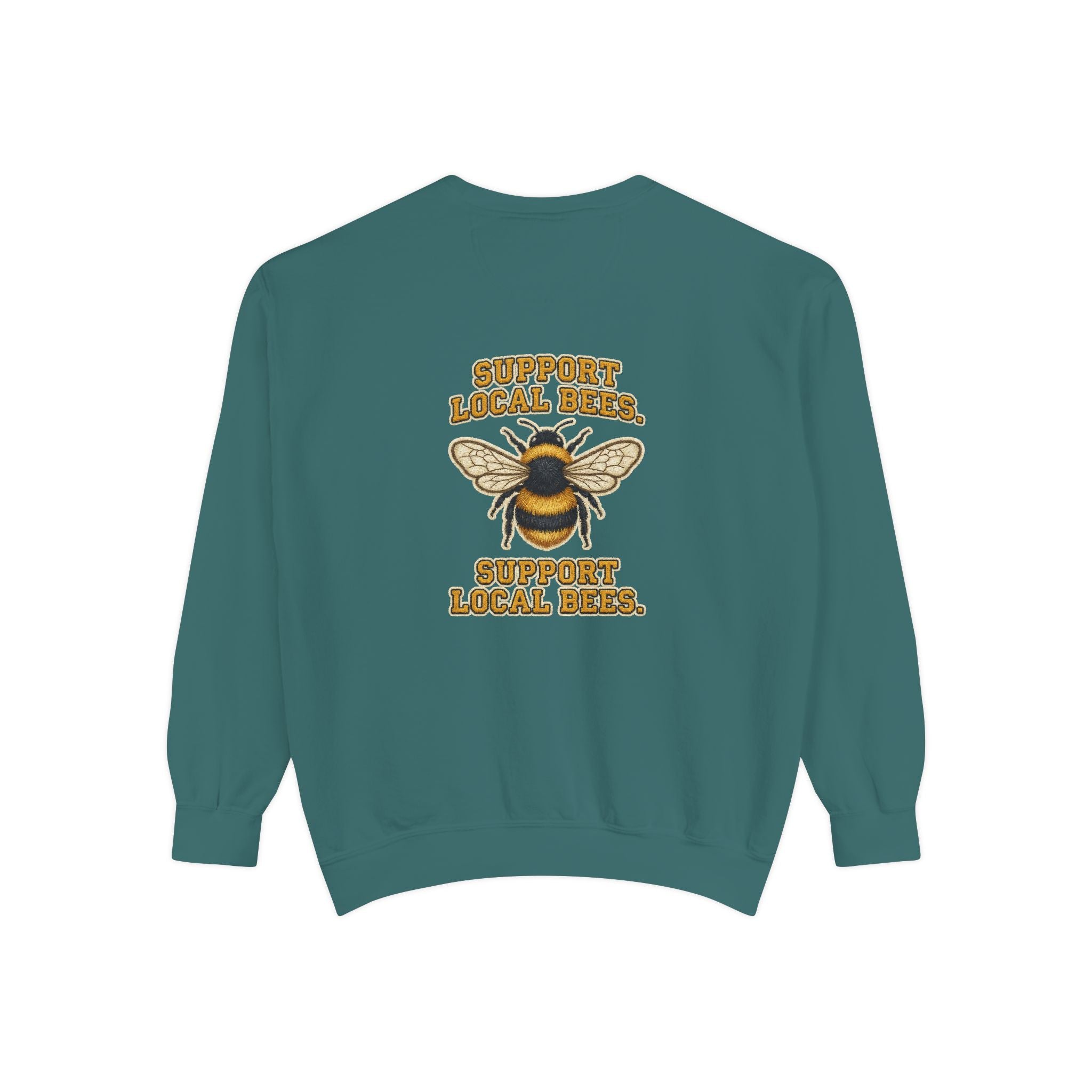 Support Local Bees Sweatshirt — Vintage Bee Graphic Eco-Friendly Pullover