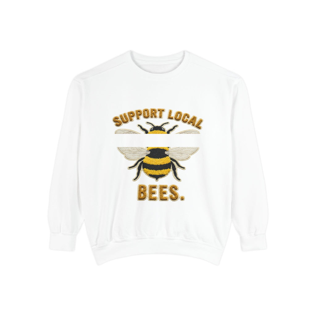 Support Local Bees Sweatshirt — Vintage Bee Graphic Eco-Friendly Pullover