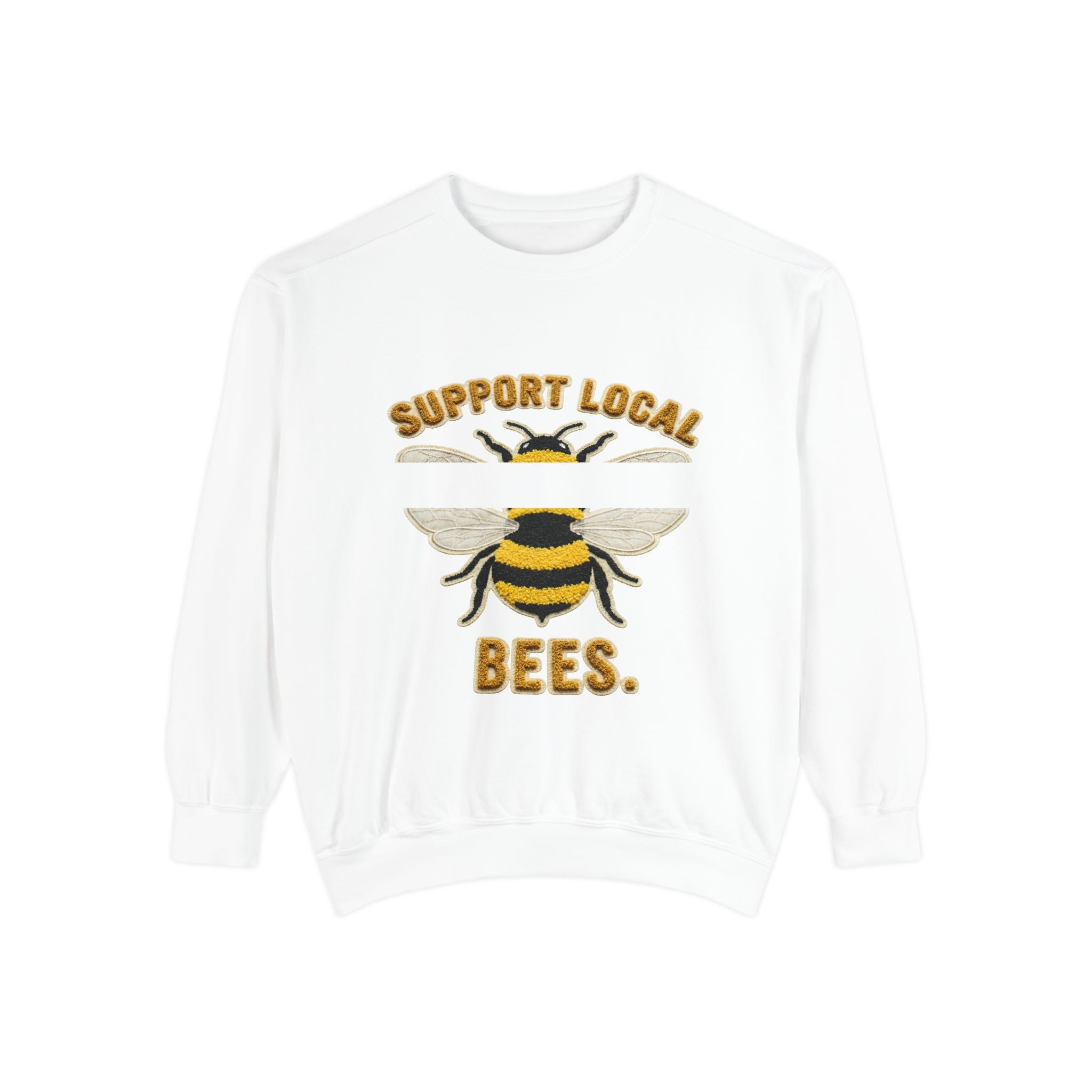 Support Local Bees Sweatshirt — Vintage Bee Graphic Eco-Friendly Pullover
