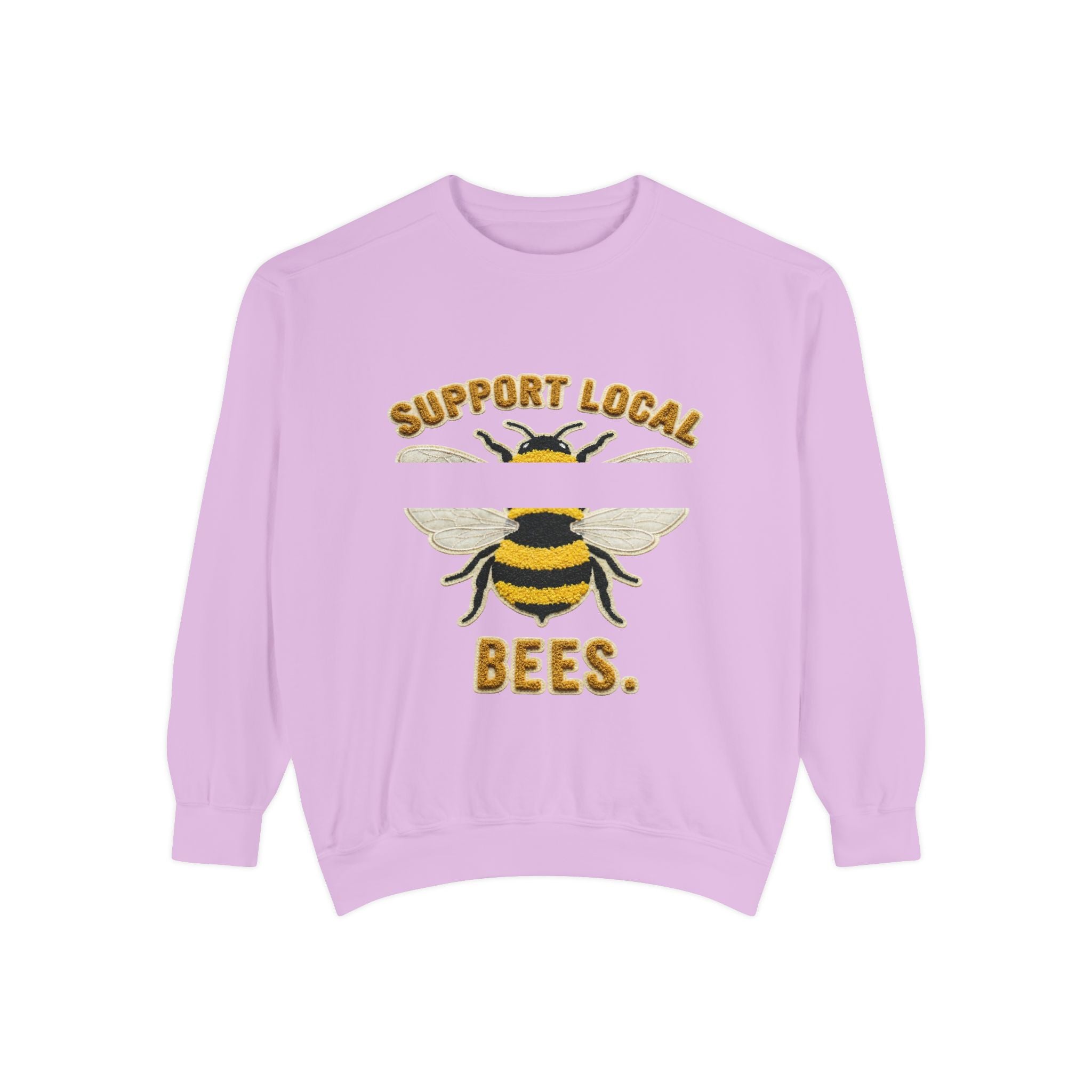 Support Local Bees Sweatshirt — Vintage Bee Graphic Eco-Friendly Pullover