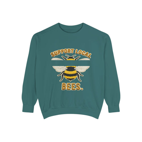 Support Local Bees Sweatshirt — Vintage Bee Graphic Eco-Friendly Pullover