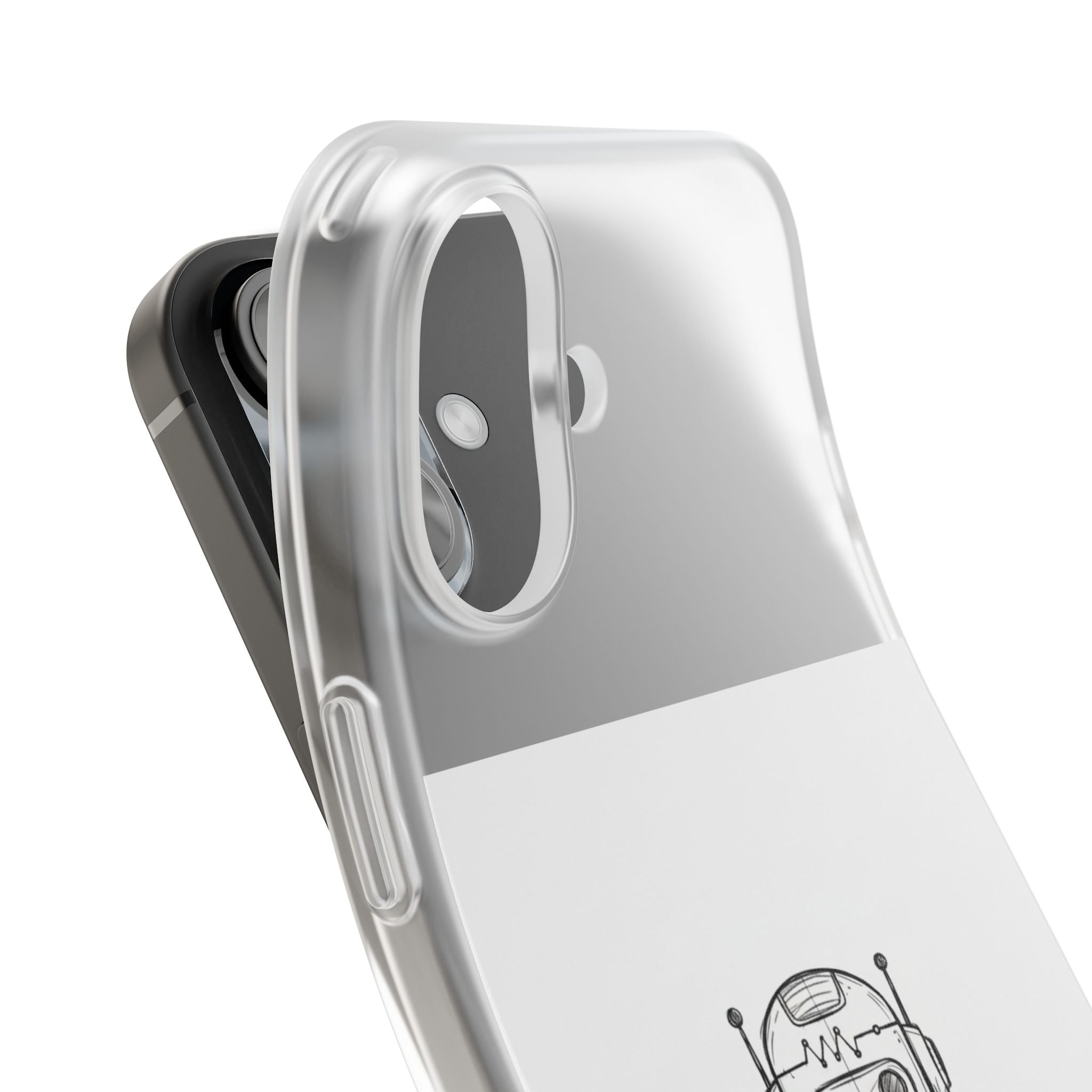 iPhone 17/16 Pro Max Flexi Case - Existential Dread Robot Design | Funny LoFi Tech Lover Gift | Sketchy Line Art Phone Cover