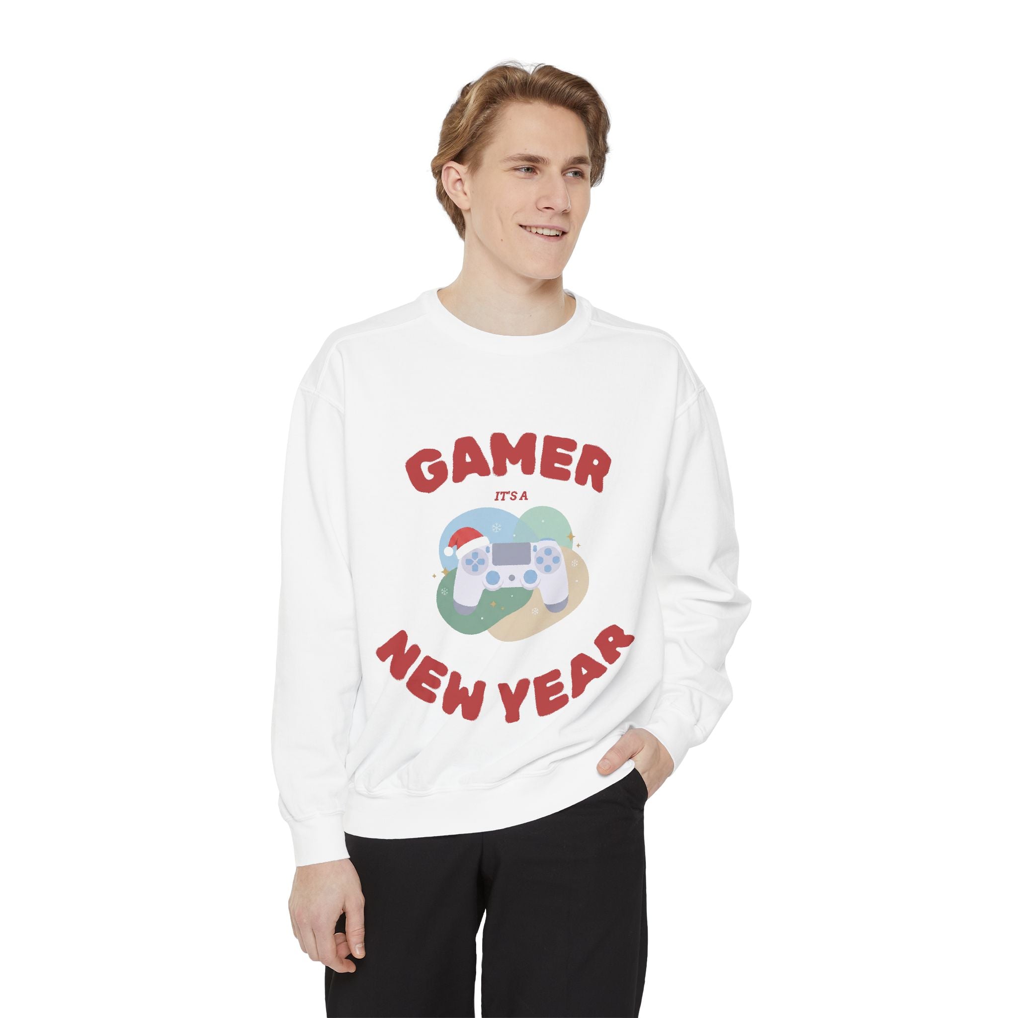 Gamer Christmas Mode Sweatshirt – Cozy Holiday Gaming Back Print – Xmas Gamer Gift – Game Console Inspired – Winter Gaming Aesthetic