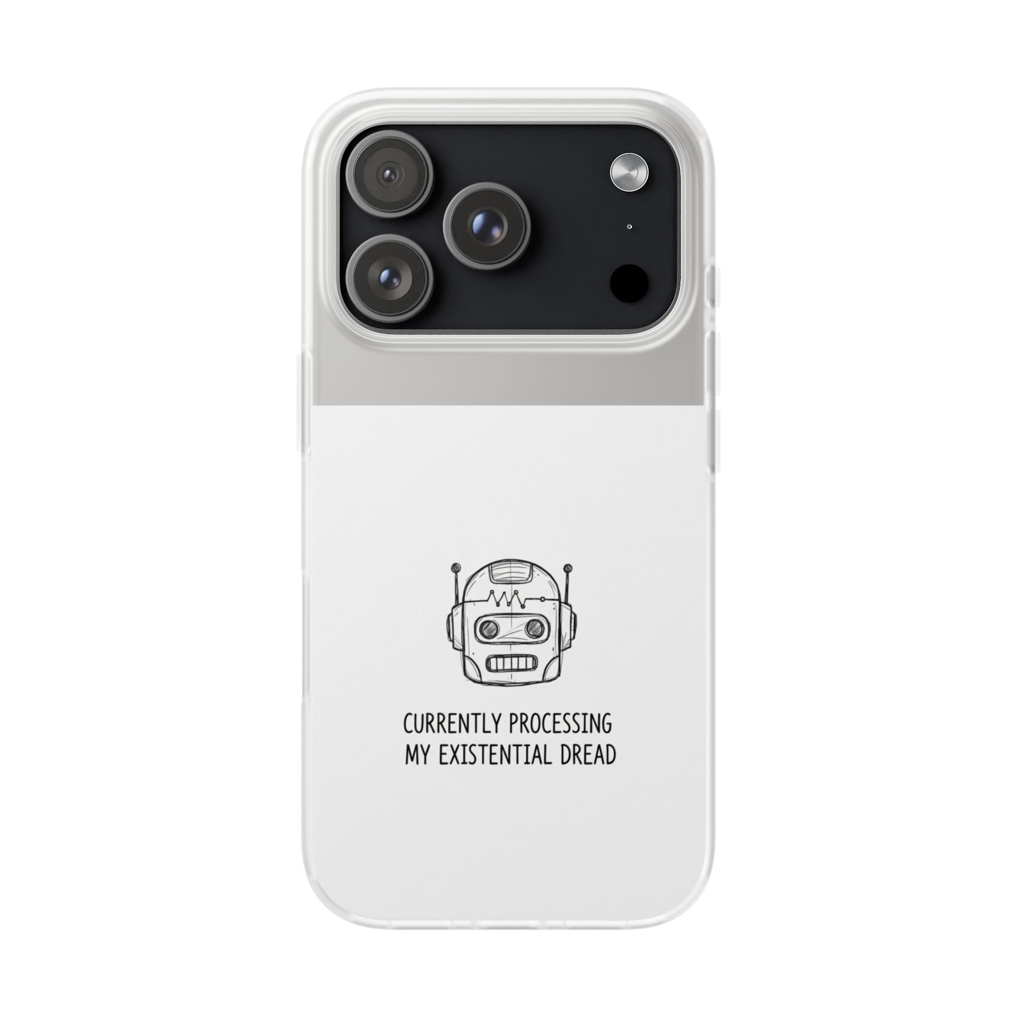 iPhone 17/16 Pro Max Flexi Case - Existential Dread Robot Design | Funny LoFi Tech Lover Gift | Sketchy Line Art Phone Cover